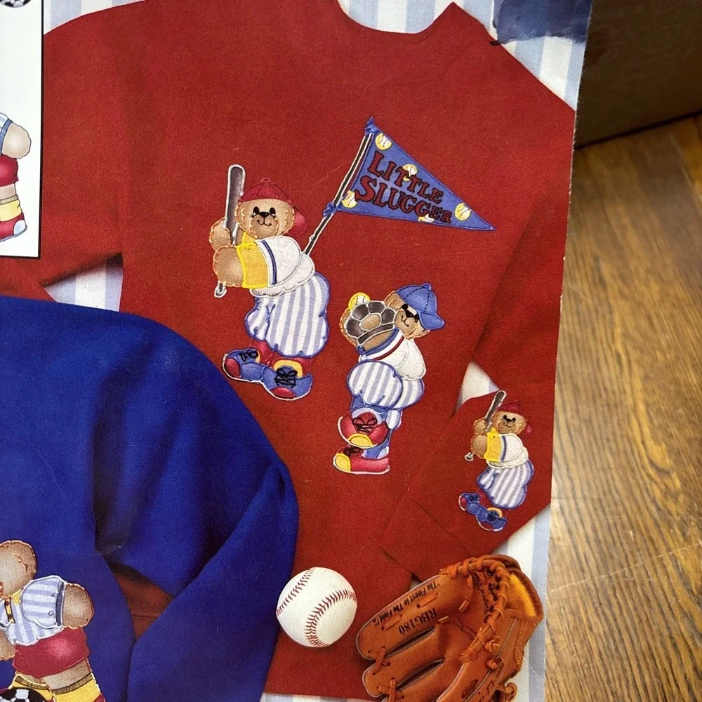 Vtg Daisy Kingdom No Sew Fabric Appliqué Little‎ Slugger Teddy Bear